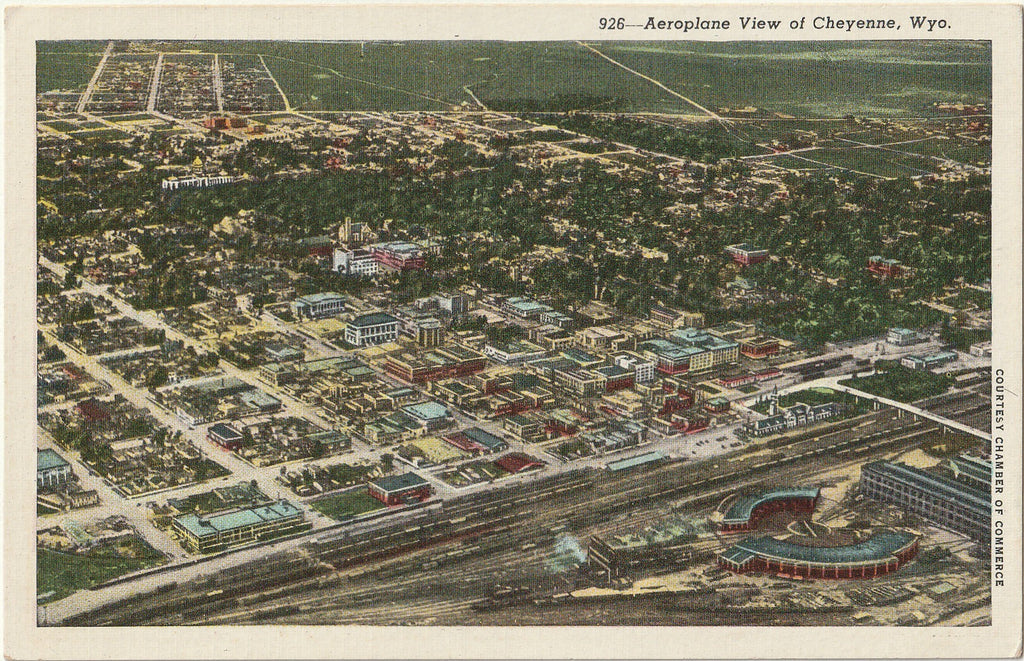 Aeroplane View of Cheyenne, Wyoming - Postcard, c. 1940s