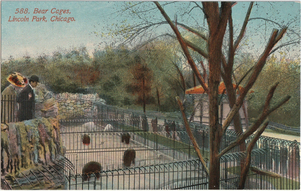 Bear Cages - Lincoln Park Zoo - Chicago, Illinois - Postcard, c. 1900s