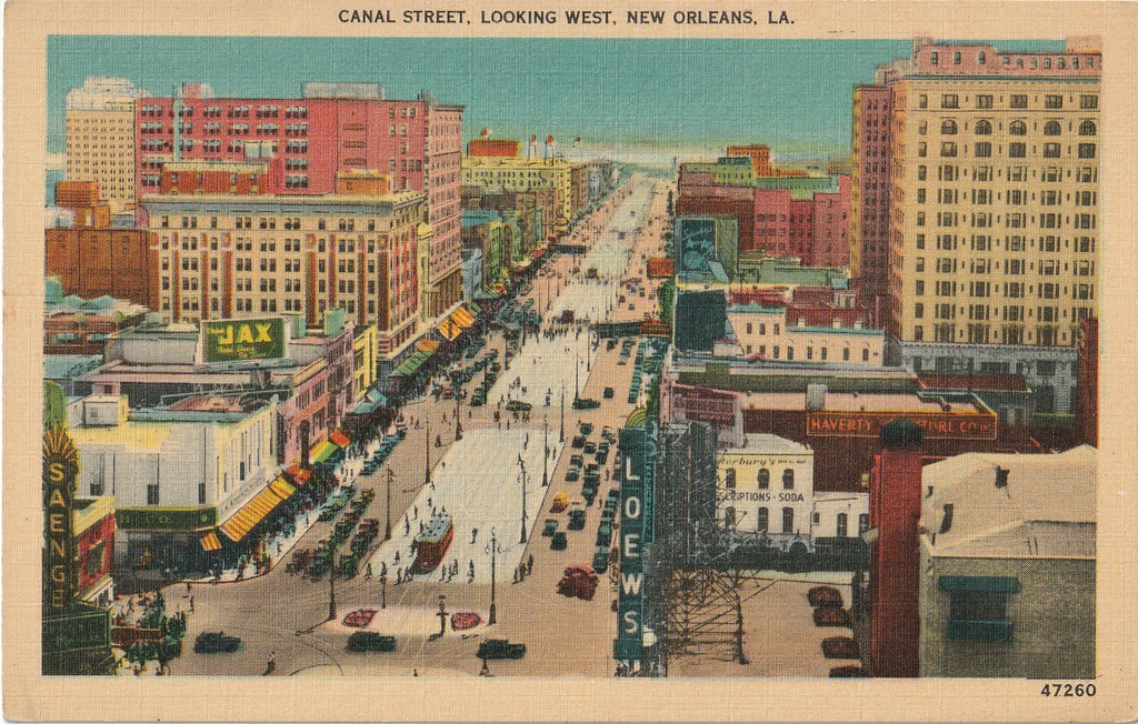Canal Street Looking West - New Orleans, LA - Postcard, c. 1930s