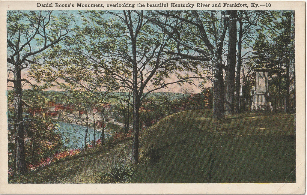 Daniel Boone's Monument - Overlooking Kentucky River - Frankfort, KY - Postcard, c. 1920s