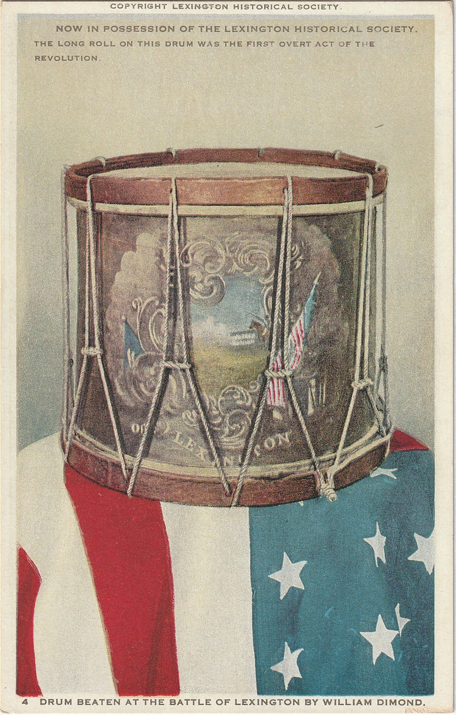 Drum Beaten at the Battle of Lexington - WIlliam Diamond - Lexington, MA - Postcard, c. 1910s