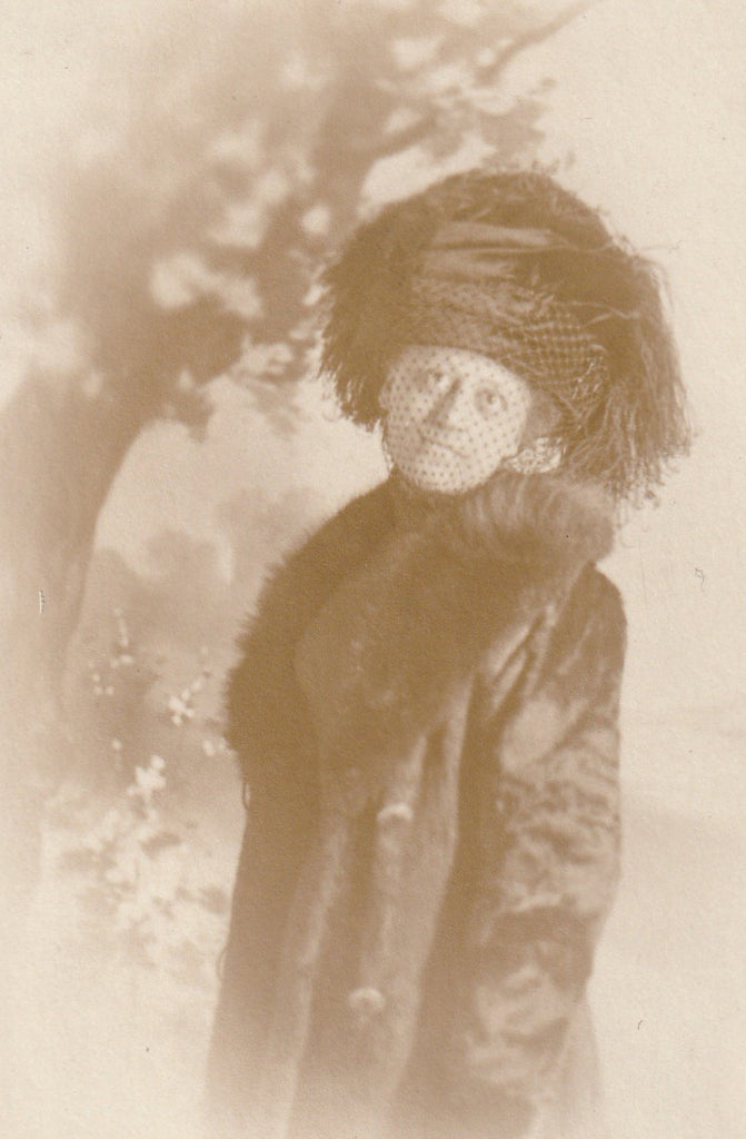 Edwardian Widow in Black Veil - RPPC, c. 1900s