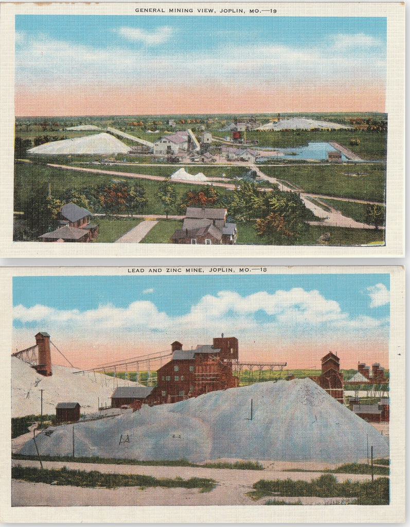 Giant Ore Pile - Lead and Zinc Mine - Joplin, MO - SET of 2 - Postcards, c. 1930s