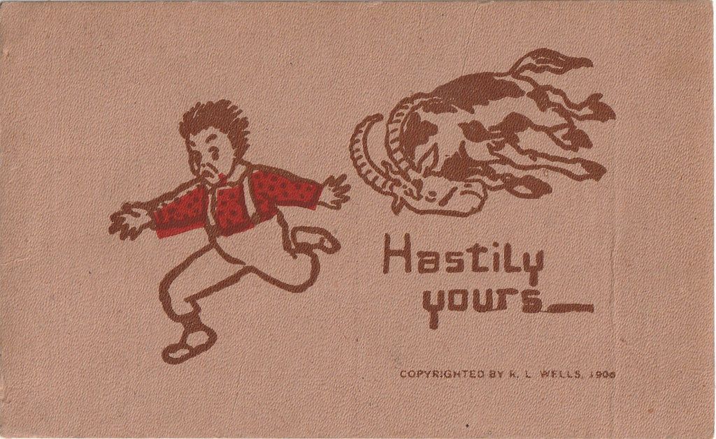 Hastily Yours - Billy Goat - R. L. Wells - Postcard, c. 1906