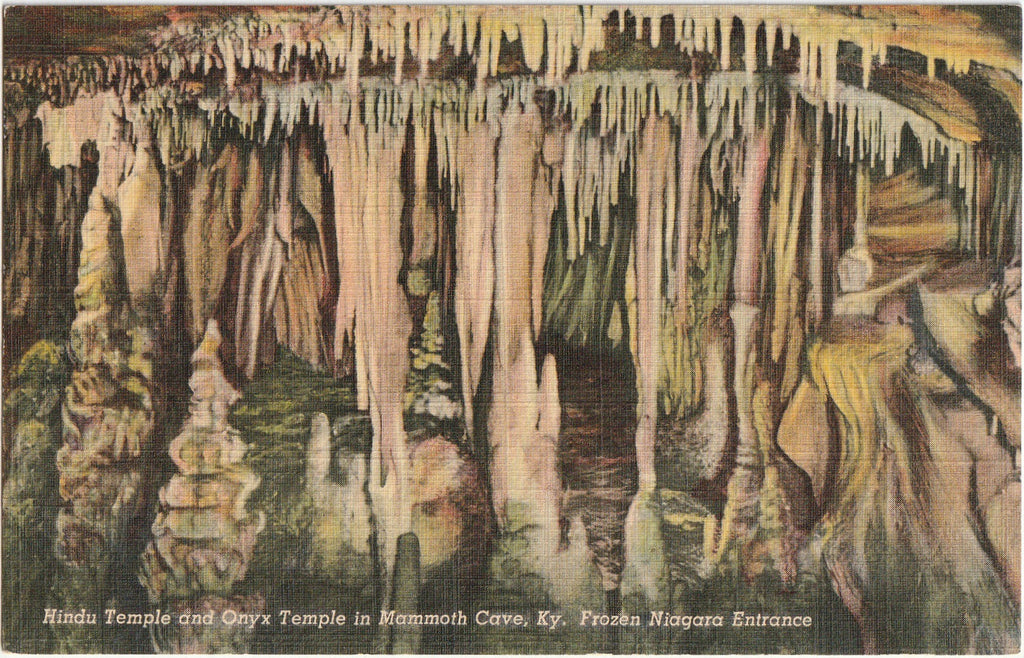 Hindu Temple and Onyx Temple - Frozen Niagara Entrance, Mammoth Cave, Kentucky - Postcard, c. 1940s