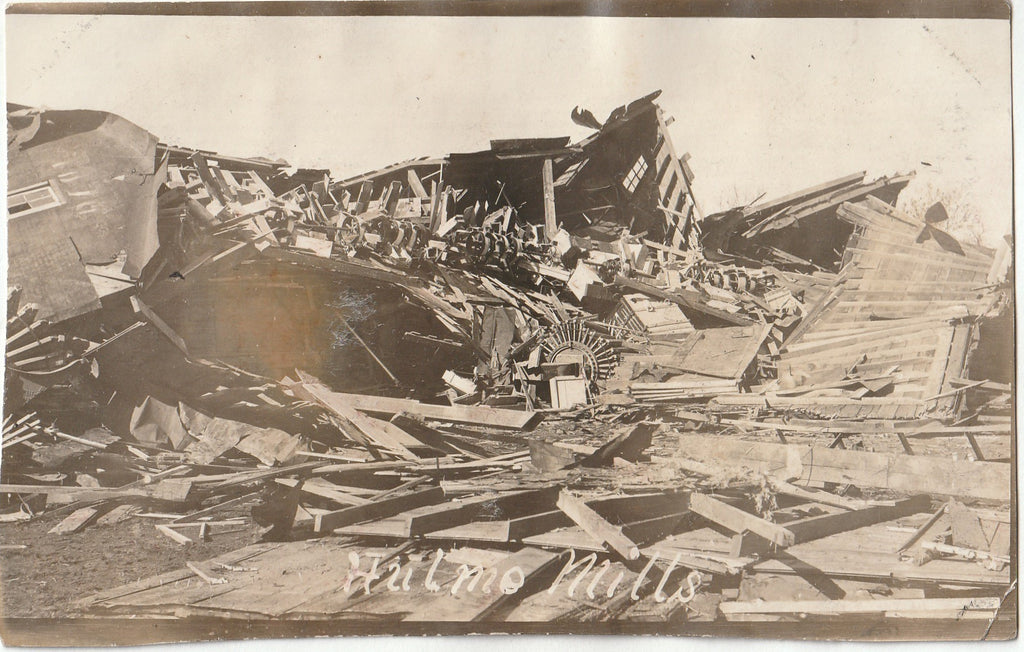 Hulme Mills Destroyed by Tornado - Ruins of Flour Mill - Great Bend, KS - Nov. 10, 1915 - RPPC, c. 1910s