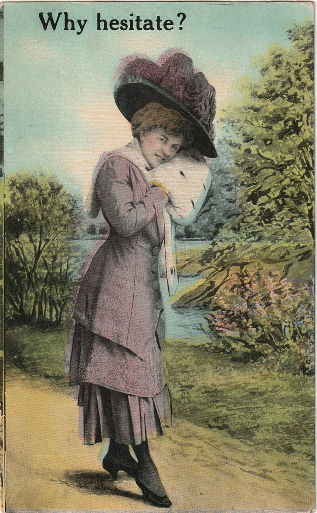 Why Hesitate? - Hands in Muff - Postcard, c. 1900s
