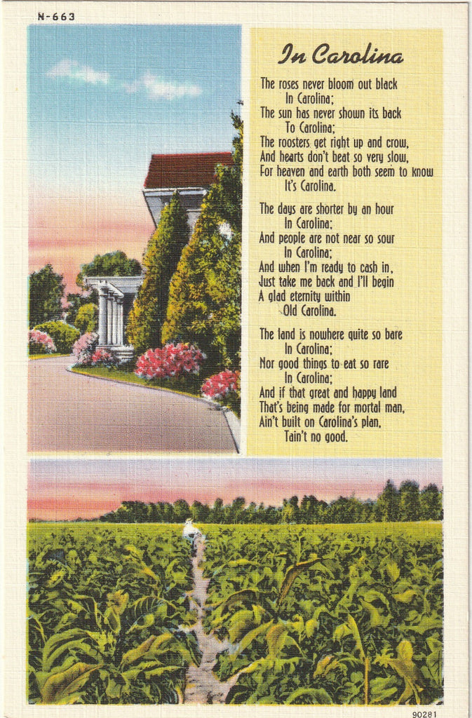 In Carolina Poem - Postcard, c. 1950s