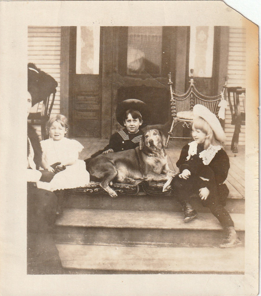 Julia, George, Fred and Good Dog - Snapshot, c. 1900s