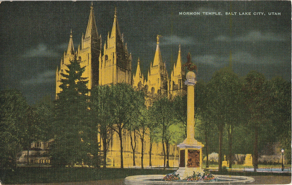 Mormon Temple By Night - Salt Lake City, Utah - Postcard, c. 1930s