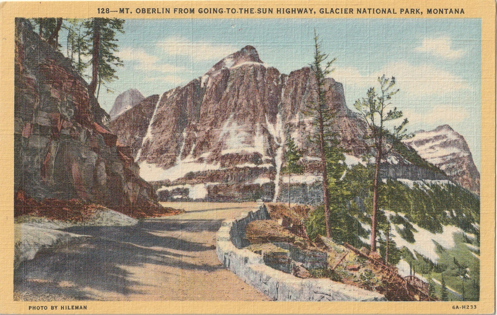 Mt. Oberlin from Going-To-The-Sun Highway - Glacier National Park, MT - Postcard, c. 1950s
