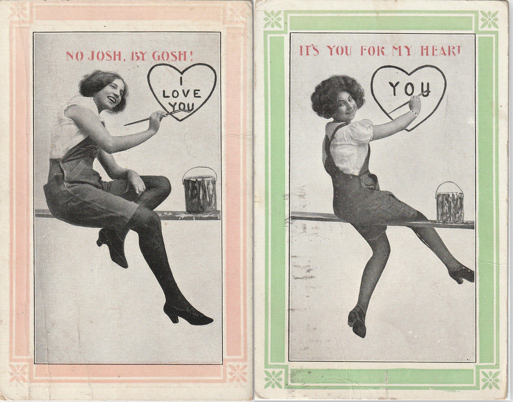 No Josh, By Gosh - I Love You - Painting Beauties - SET of 2 - Postcards, c. 1910s