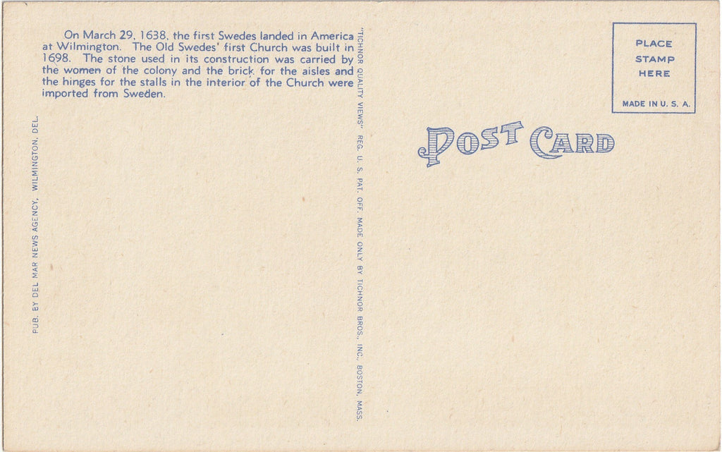Old Swede Church & Cemetery - Wilmington, DE - Postcard, c. 1940s