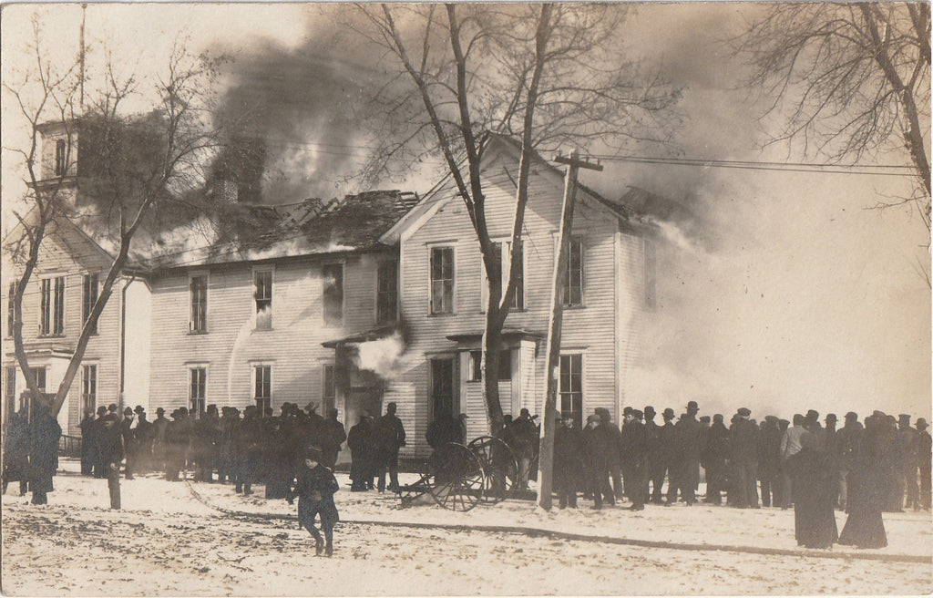 Onlookers Watching Building Burn - Fire Disaster - RPPC, c. 1900s