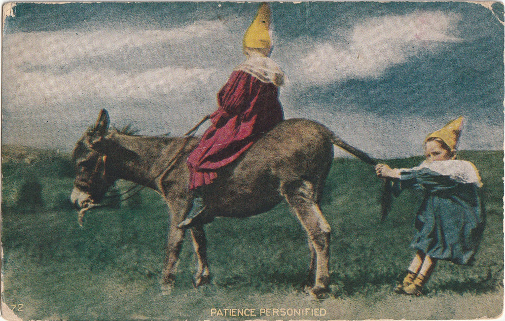 Patience Personified - Clowns & Donkey - Postcard, c. 1900s