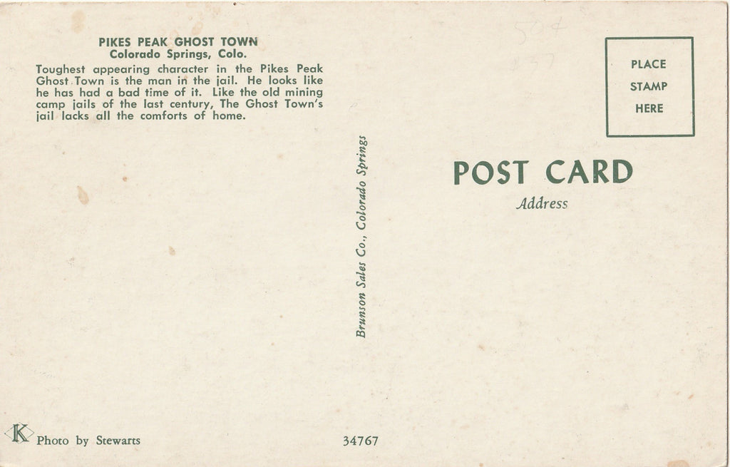 Pikes Peak Ghost Town Jail - Colorado Springs, CO - Postcard, c 1960s