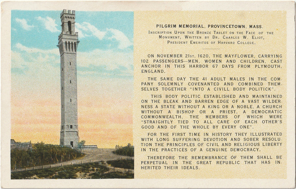 Pilgrim Memorial - Provincetown, MA - Postcard, c. 1920s