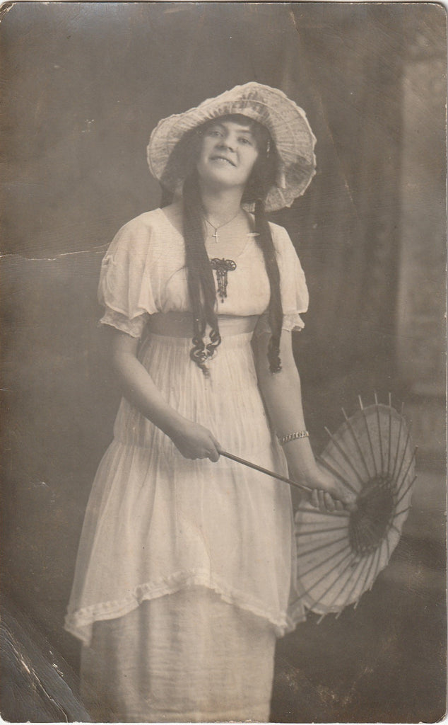 Pretty With My Parasol - Edwardian Beauty - RPPC, c. 1900s