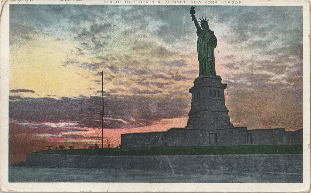 Statue of Liberty at Sunset - New York Harbor - Postcard, c. 1920s