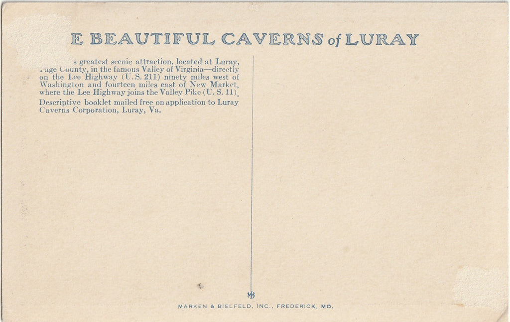 Stebbins' Avenue - Beautiful Caverns of Luray, Virginia - Postcard, c. 1926