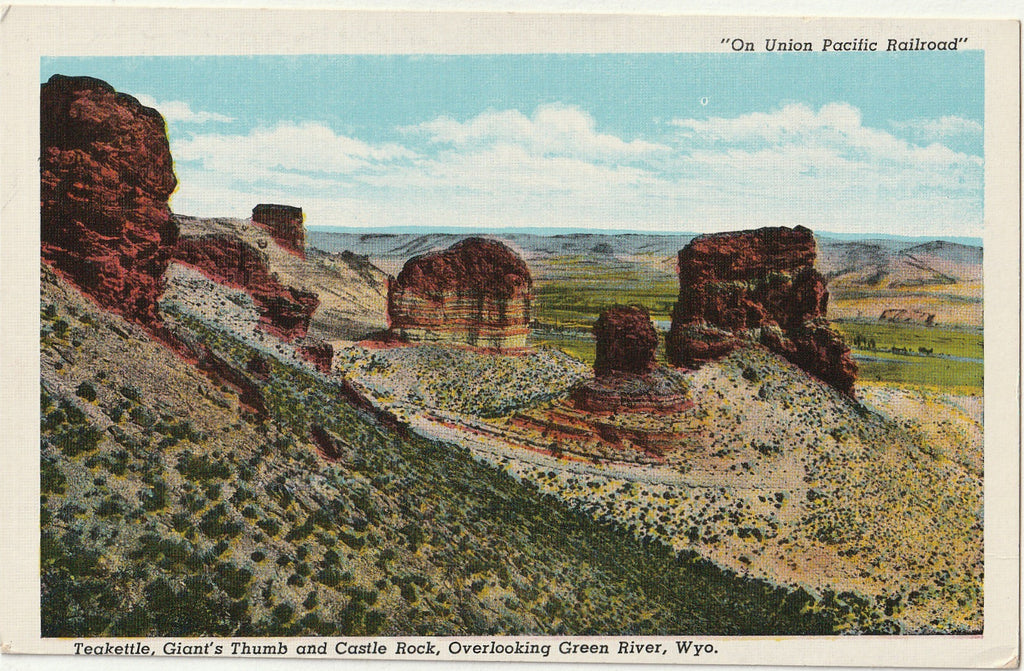 Teakettle, Giant's Thumb and Castle Rock - Green River Valley, Wyoming - Postcard, c. 1940s