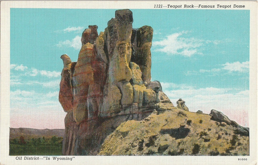 Teapot Rock - Famous Teapot Dome - Oil District in Wyoming - Postcard, c. 1940s
