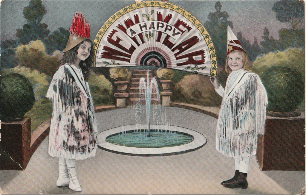 A Happy New Year - Creepy Cute Party - Samson Brothers - Postcard, c. 1910s