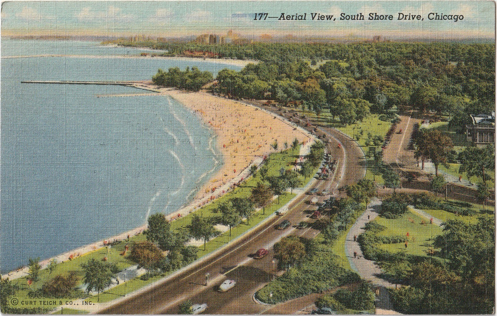 Aerial View South Shore Drive Chicago Postcard