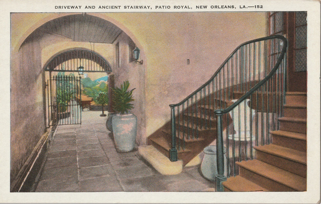 Ancient Stairway Patio Royal New Orleans Vintage Postcard