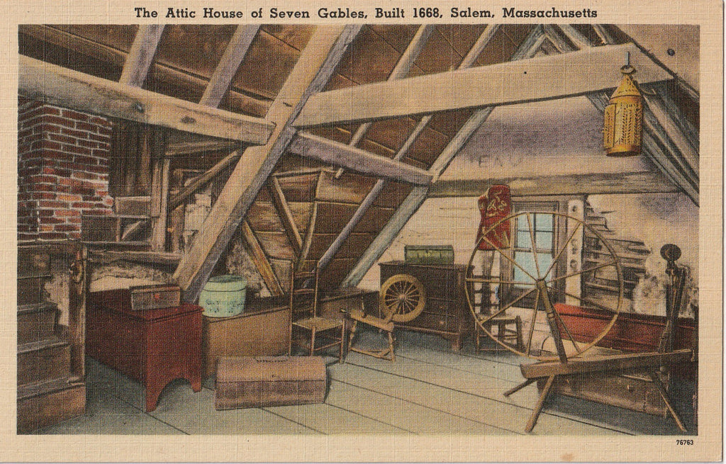 Attic House of Seven Gables Salem Mass Vintage Postcard