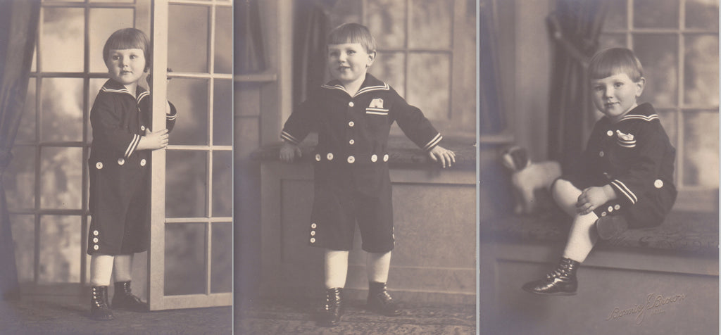 Lovable Sailor Boy- 1920s Antique Photographs- SET of 3- Cute Kid in Nautical Outfit- Studio Portraits