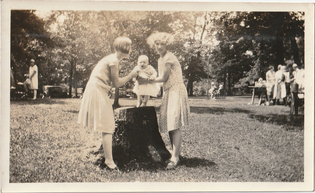 Baby on Tree Stump 1920s Snapshot