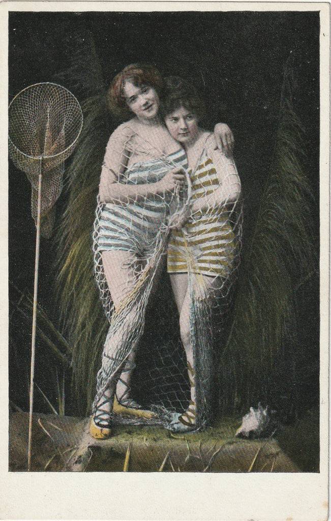 Bathing Beauties in Fishnets - Edwardian Risque - K. V. i. B. - Postcard, c. 1900s
