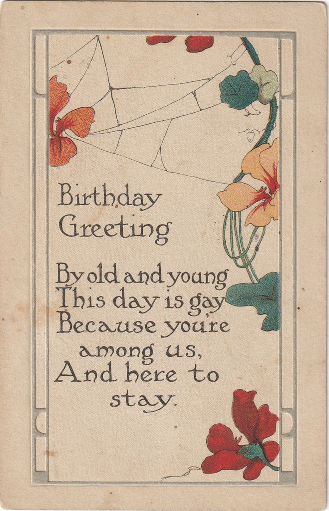 Birthday Greeting - This Day Is Gay - Antique Postcard, c. 1910s