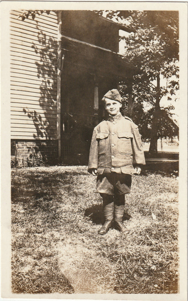 Boy in WWI Soldier's Uniform - William Rucha - Identified RPPC, c. 1910s