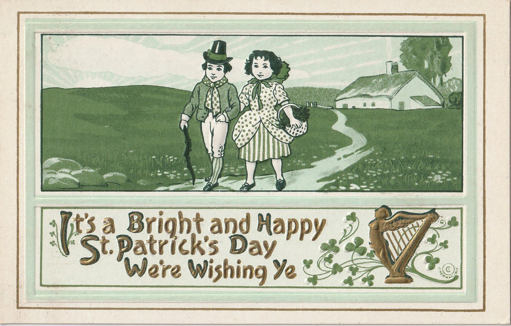 Bright St. Patrick's Day We We're Wishing Ye Antique Postcard