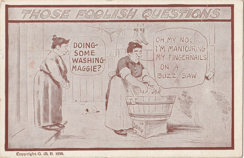 Buzz Saw Manicure Laundry Day Antique Postcard