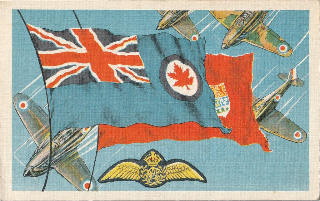 Canadian Royal Air Force Flag WW2 Vintage Postcard