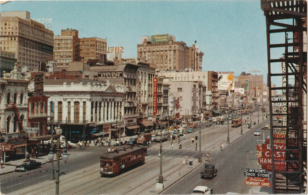 Canal Street - New Orleans, LA - Mirro Krome - Postcard, c. 1950s