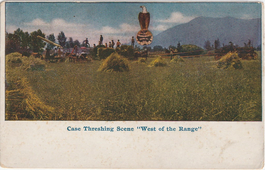 Case Threshing Scene West of the Range Postcard