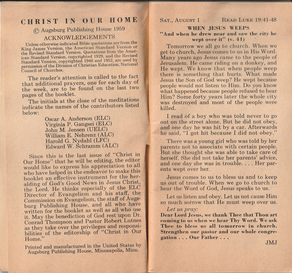 Christ in Our Home - August, September, October 1959 - Daily Devotions Booklet Page 2