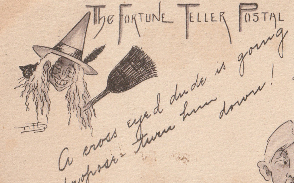 Cross Eyed Dude Fortune Teller Antique Postcard Close Up 2