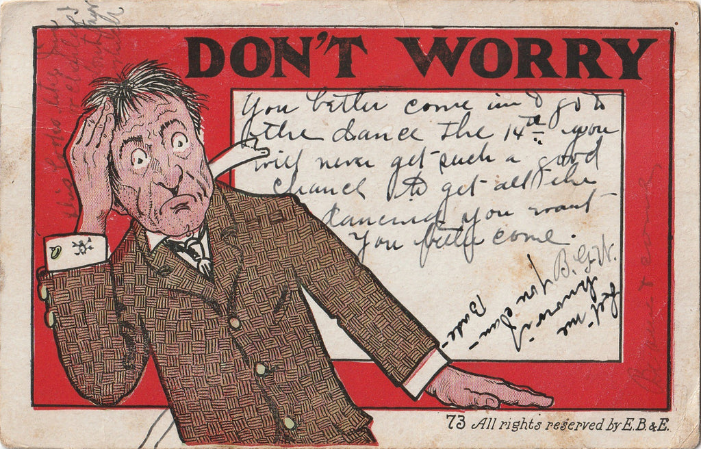 Don't Worry Antique Art Comic Postcard