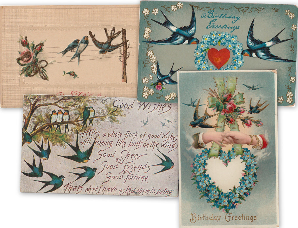 Flock of Good Wishes - SET of 4 - Postcards, c. 1910s