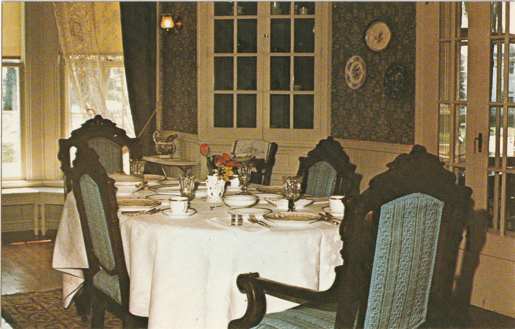 Formal Blue Dining Room of the Historic Octagon House - Hudson, WI - Chrome Postcard, c. 1960s