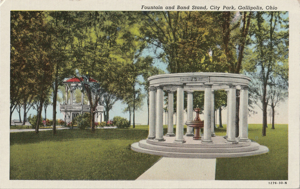 Fountain and Band Stand City Park Gallipolis Ohio Postcard