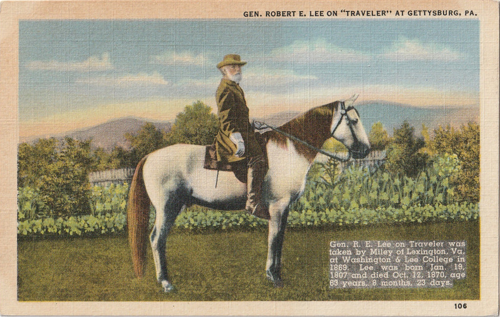 Gen. Robert E Lee on Traveler Vintage Gettysburg Postcard