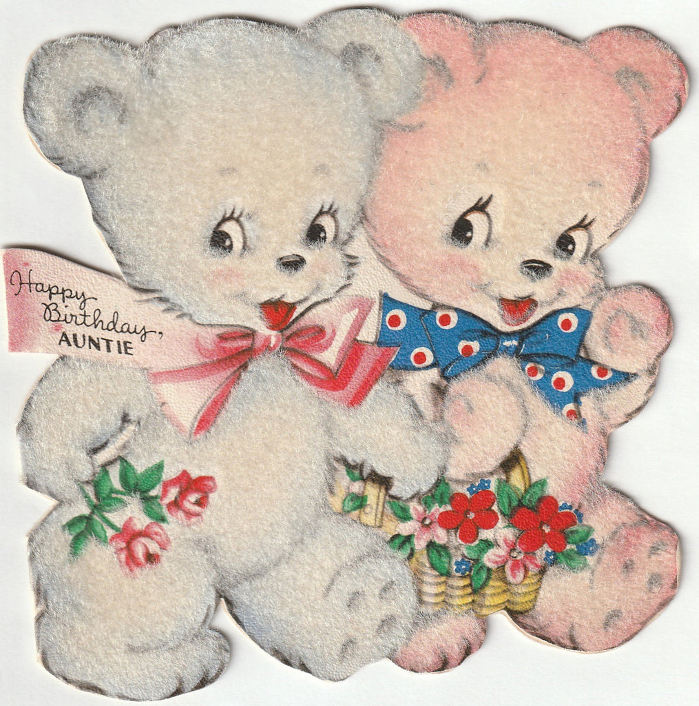Happy Birthday Auntie - Flocked Teddy Bears - A Hallmark Card, c. 1942