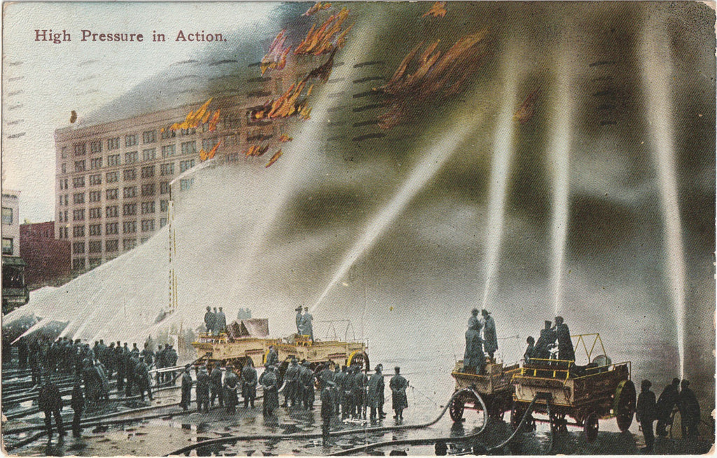High Pressure in Action - High Rise Fire - New York Firefighters - Success Postal Card Co. - Postcard, c. 1910s
