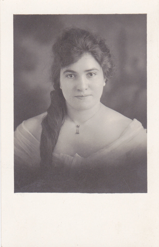 Raven Haired Beauty- 1910s Antique Photograph- Edwardian Woman- Long Hair- Glamour Portrait- Real Photo Postcard- AZO RPPC